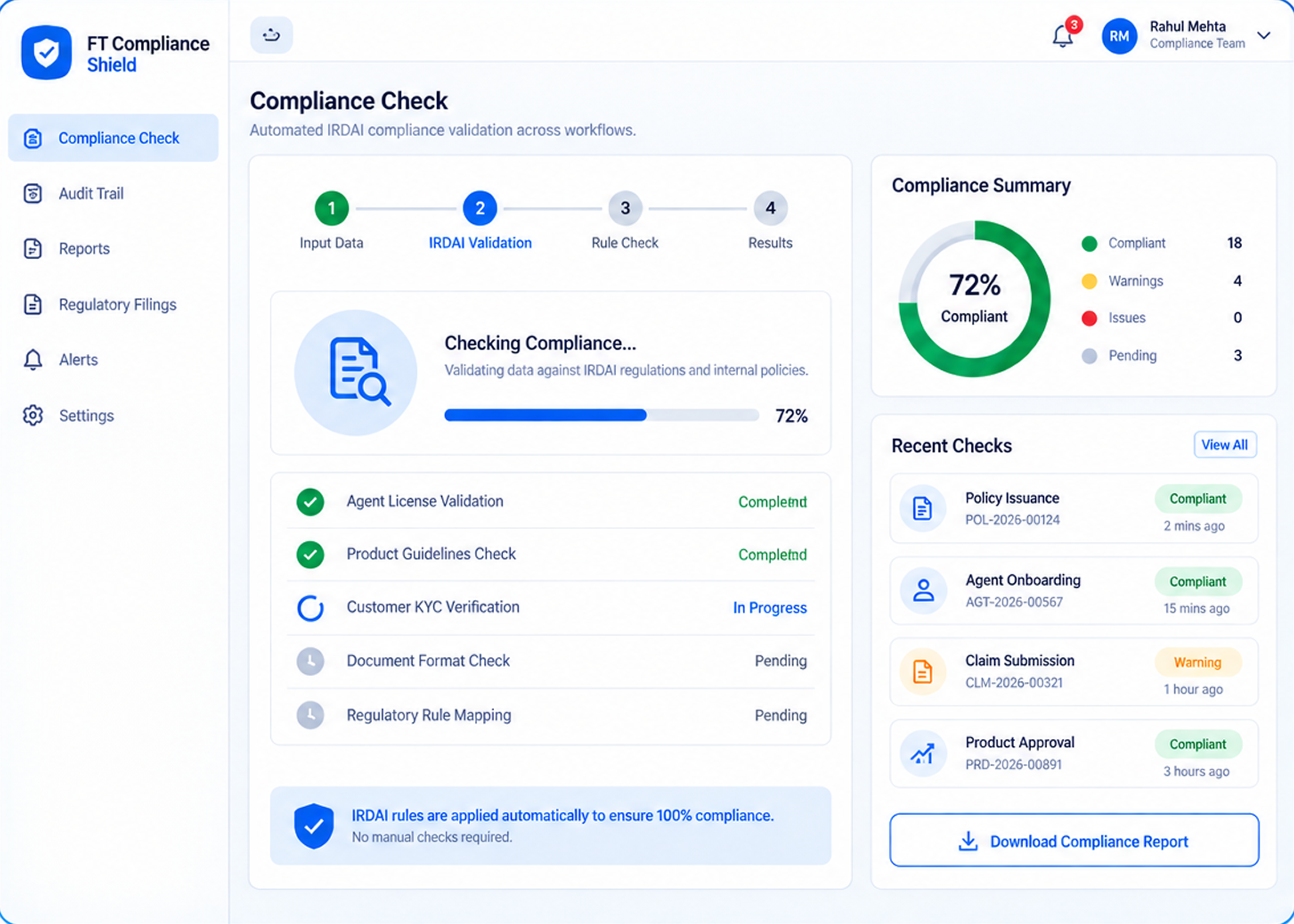 FT Compliance Shield main dashboard