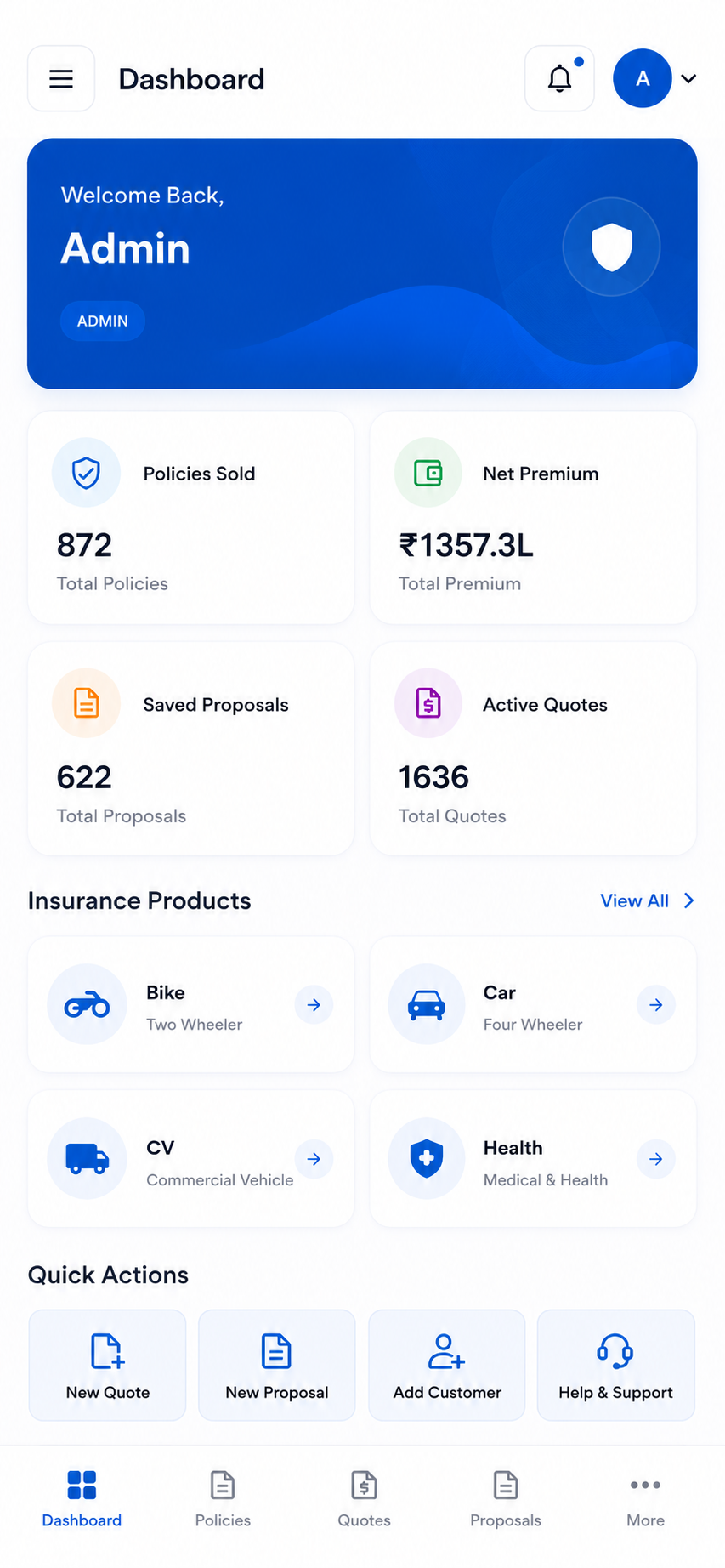FT D2C Insure mobile dashboard