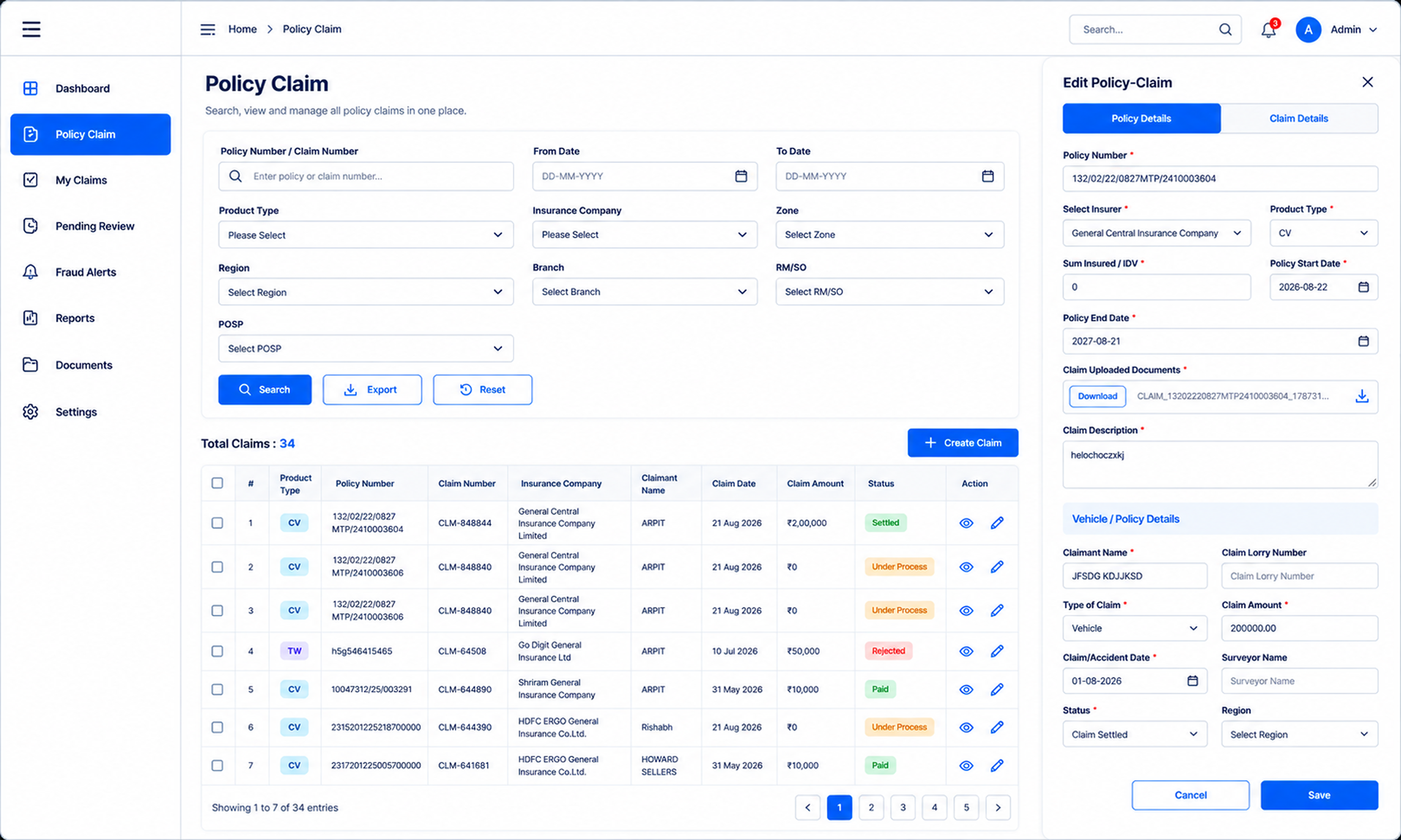 FT Digital Claims dashboard