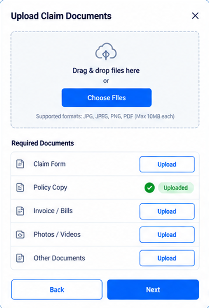 FT Digital Claims upload documents